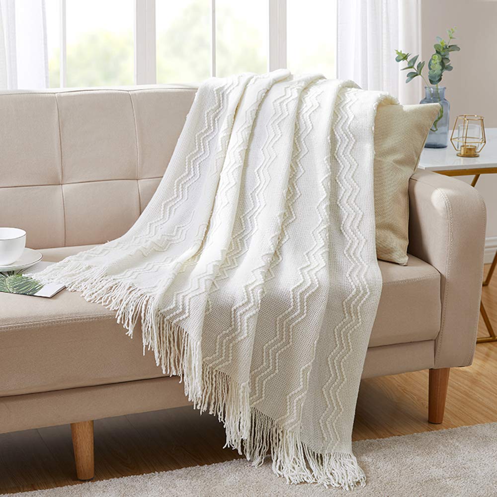 ivory throw blanket with tassels on edges
