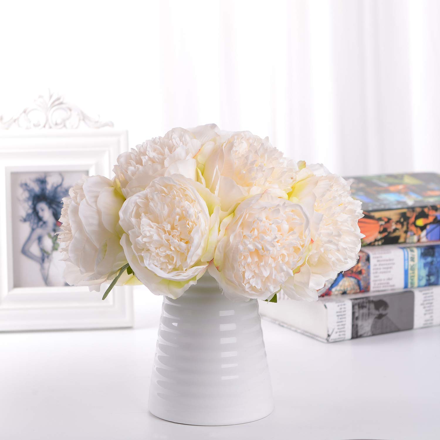 faux ivory and light pink peony flower bouquet