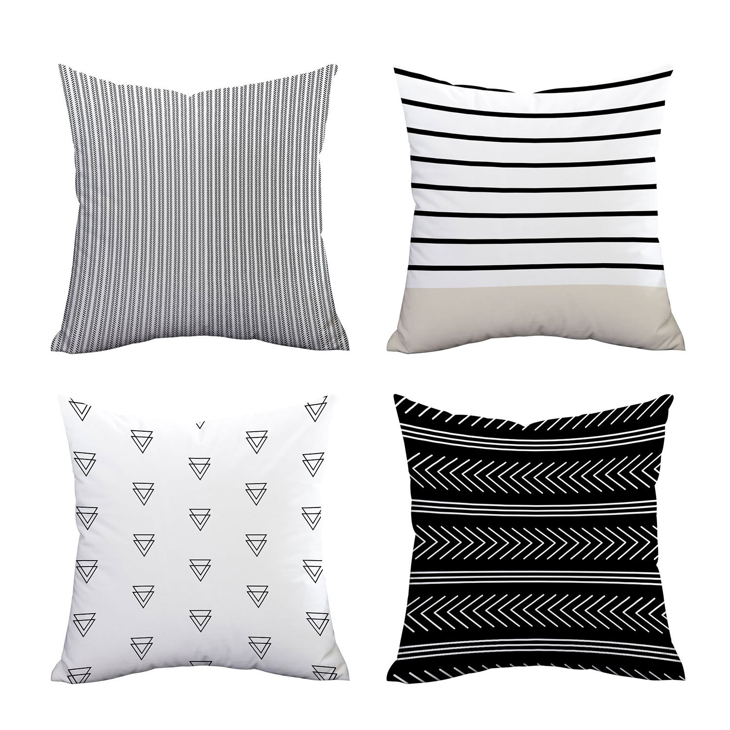 four scandinavian square pillow cases with lines and decorations