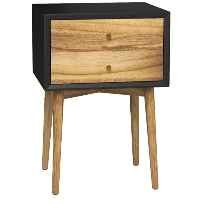 wooden and black bed side table with four legs