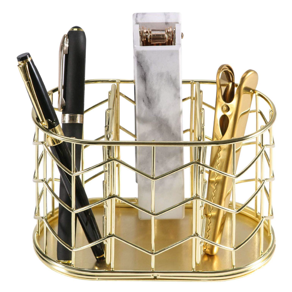 gold metal geometric pen holder