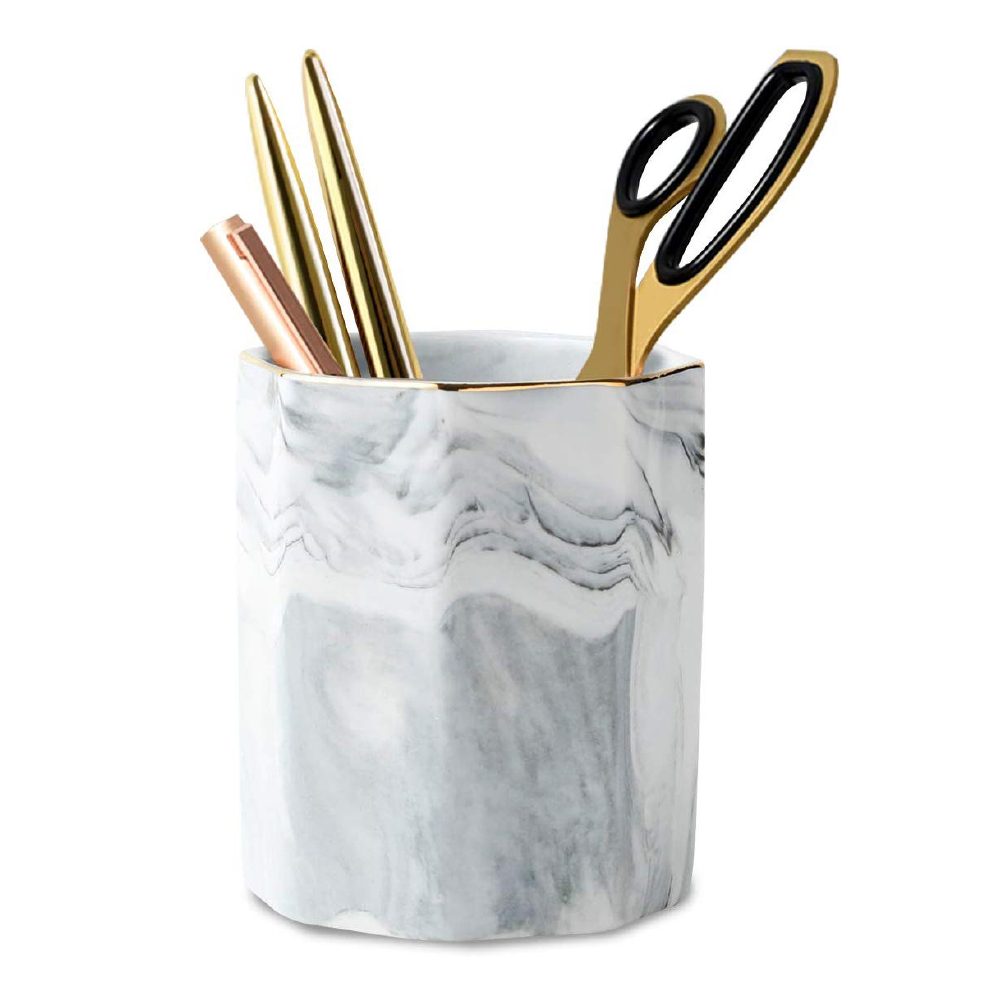 white marble cylindrical pen holder