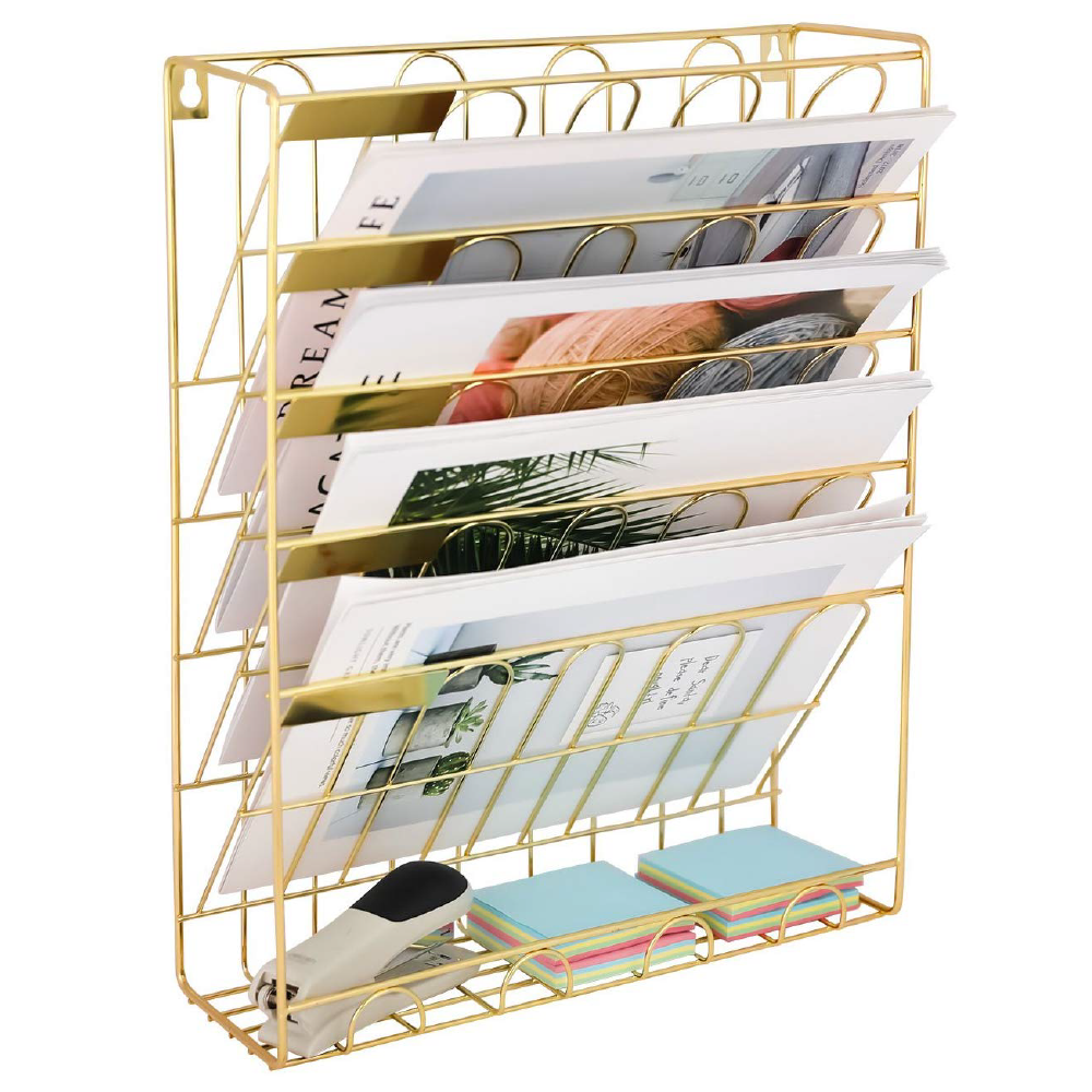 gold metal wall organizer for files