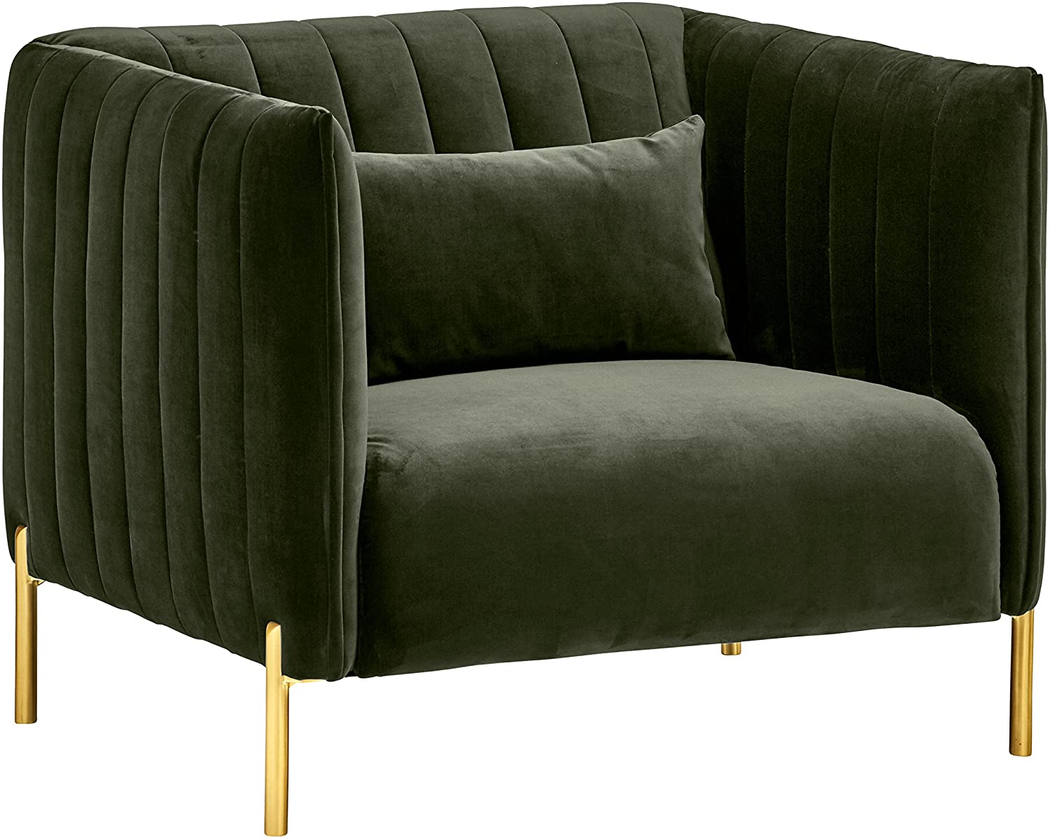 dark green modern velvet armchair with golden legs