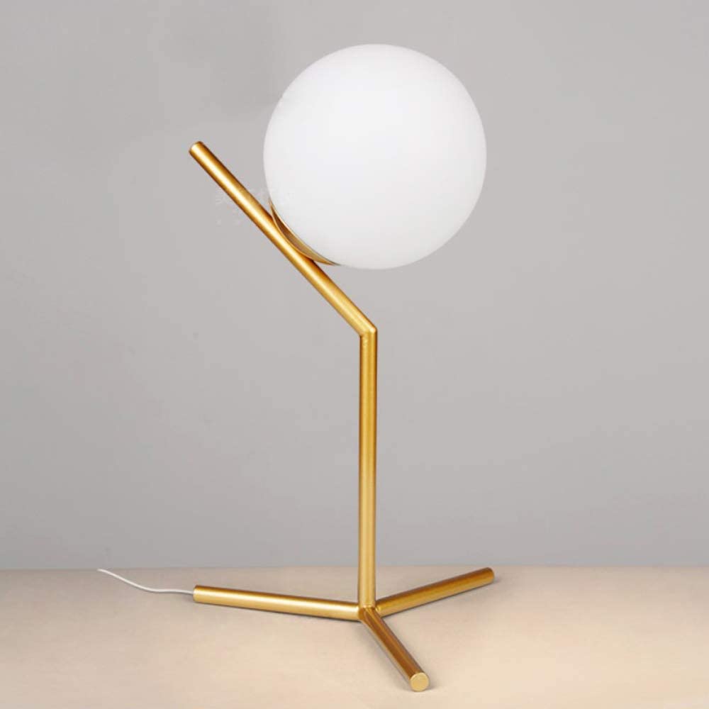 gold modern desk lamp with white round lamp shade