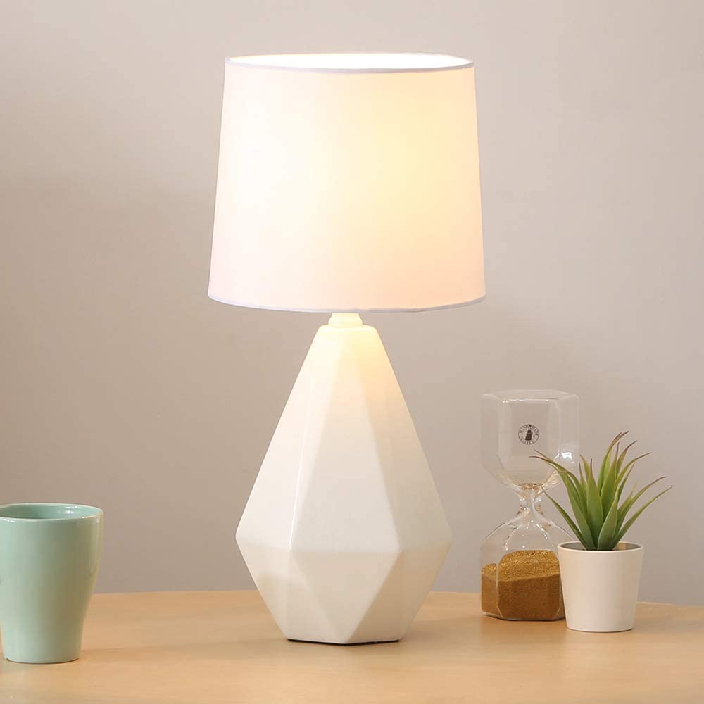 white ceramic geometric desk lamp