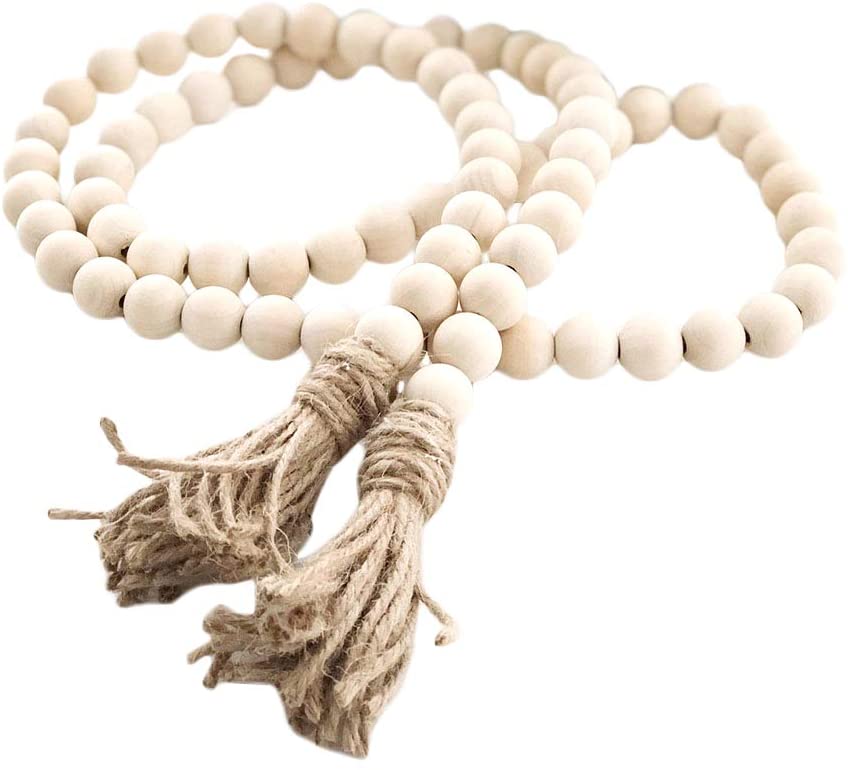 light wooden beads with tassles