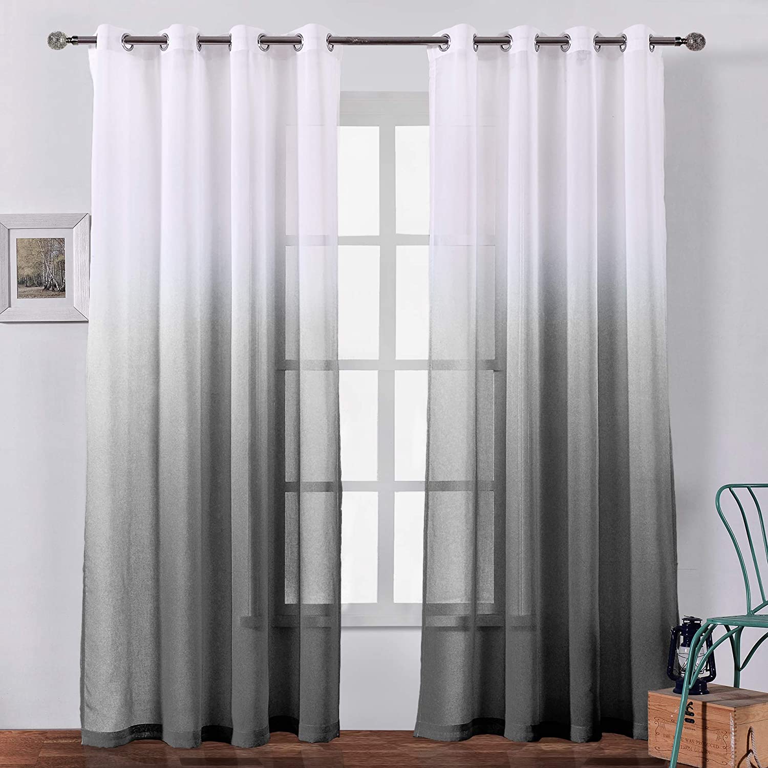 ombre grey and white curtains