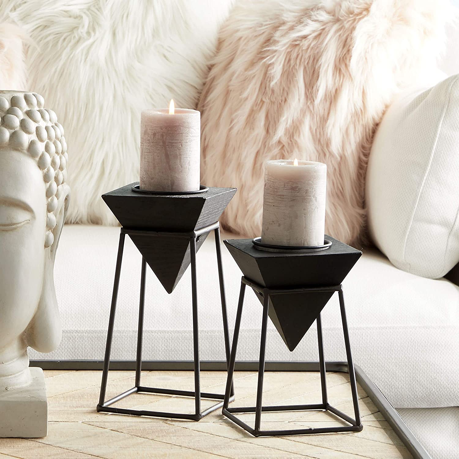 black industrial pyramid candle holders