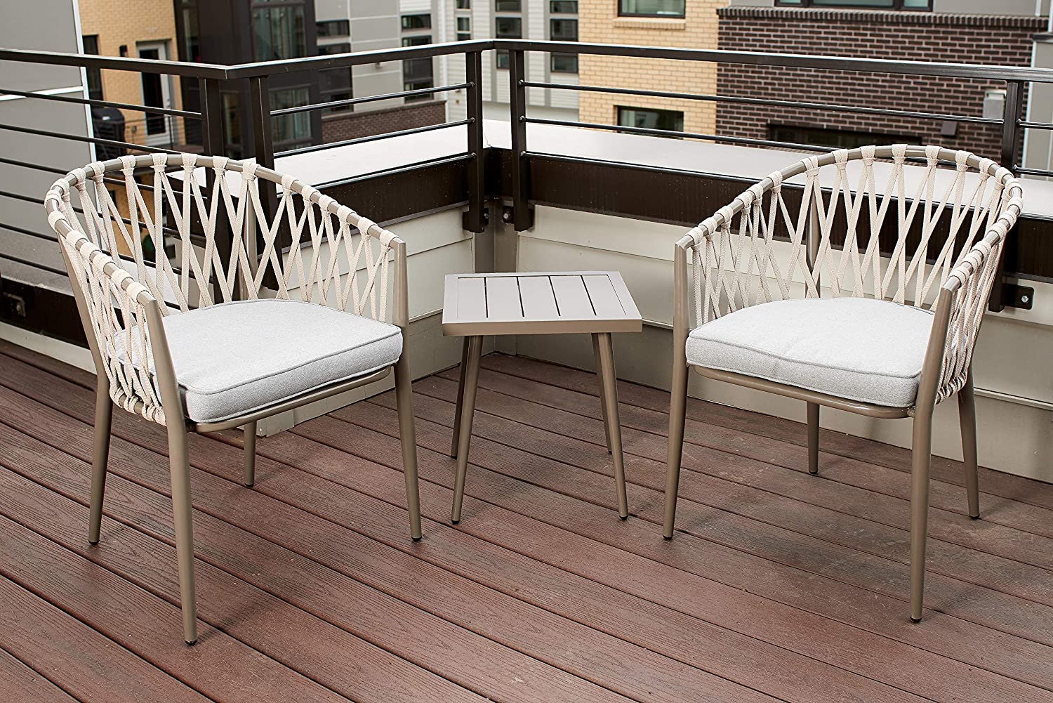 modern neutral patio and garden seating set of two chairs and a table