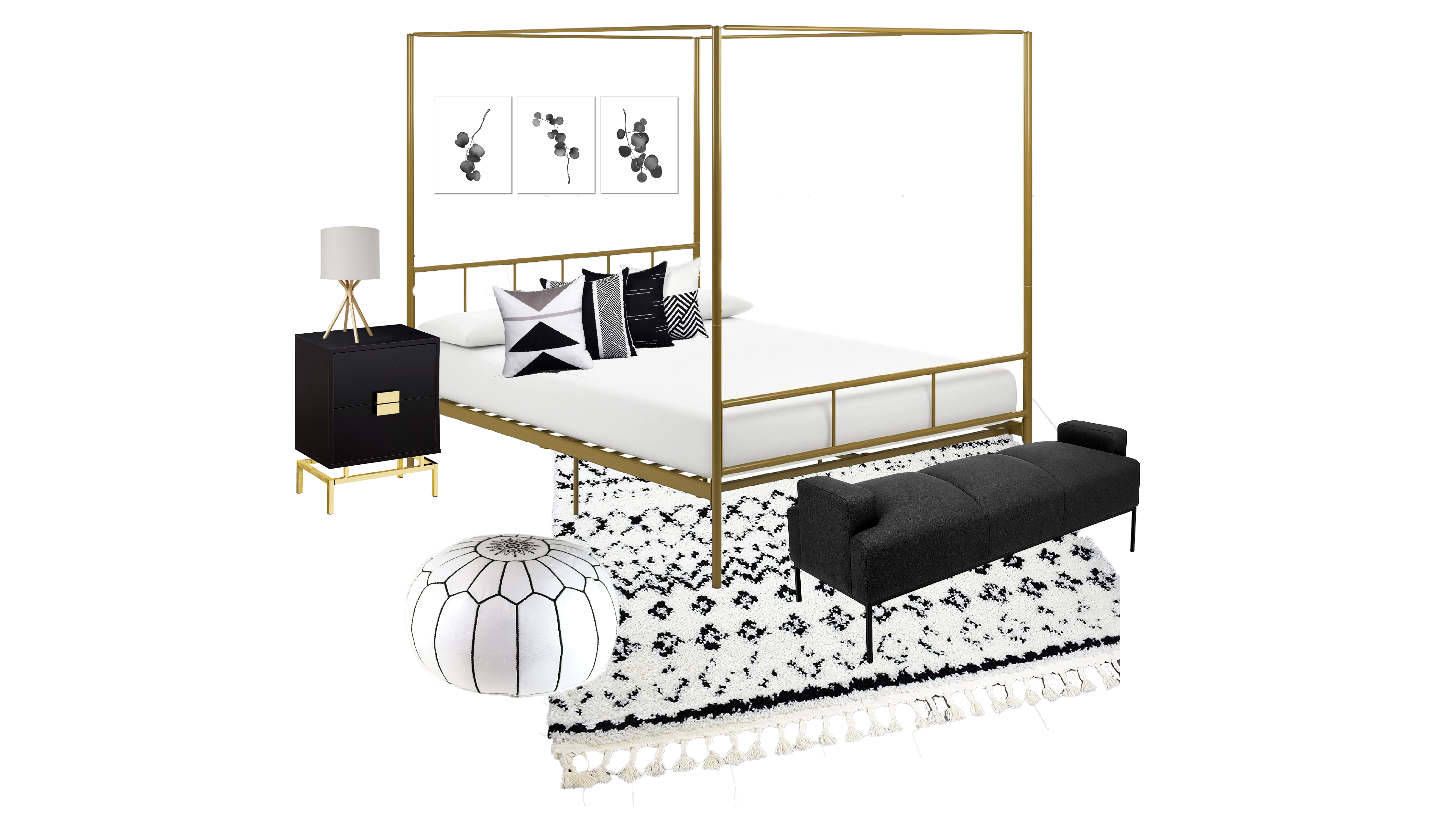 gold and black edgy modern bedroom