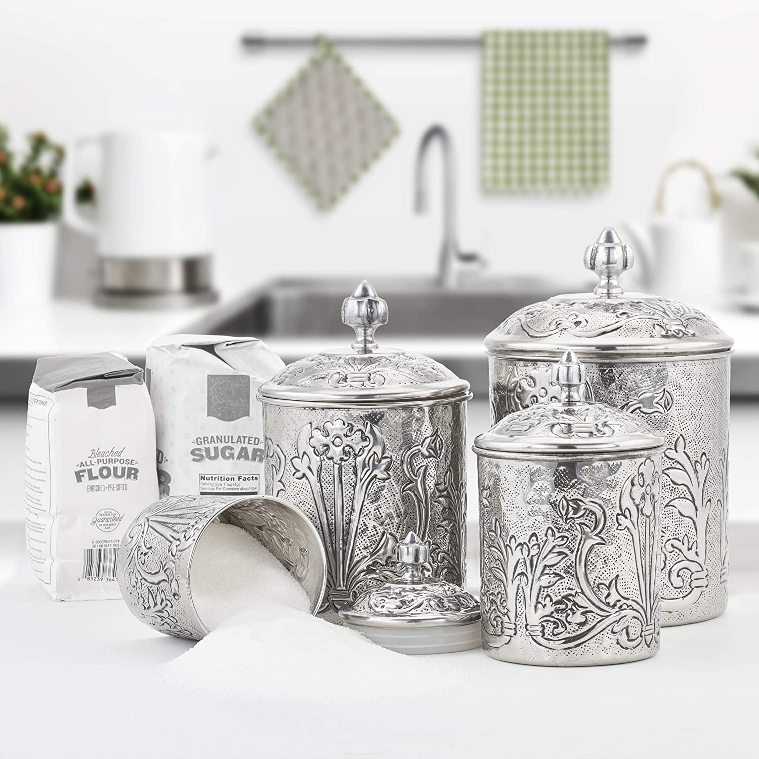 set of three classic silver canisters