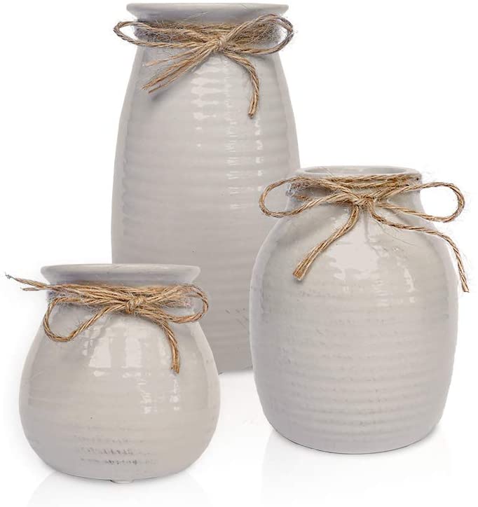 set of 3 ceramic beige vases