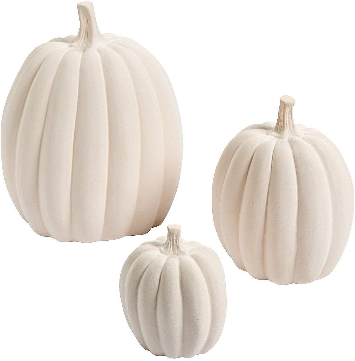 set of three beige ceramic pumpkins