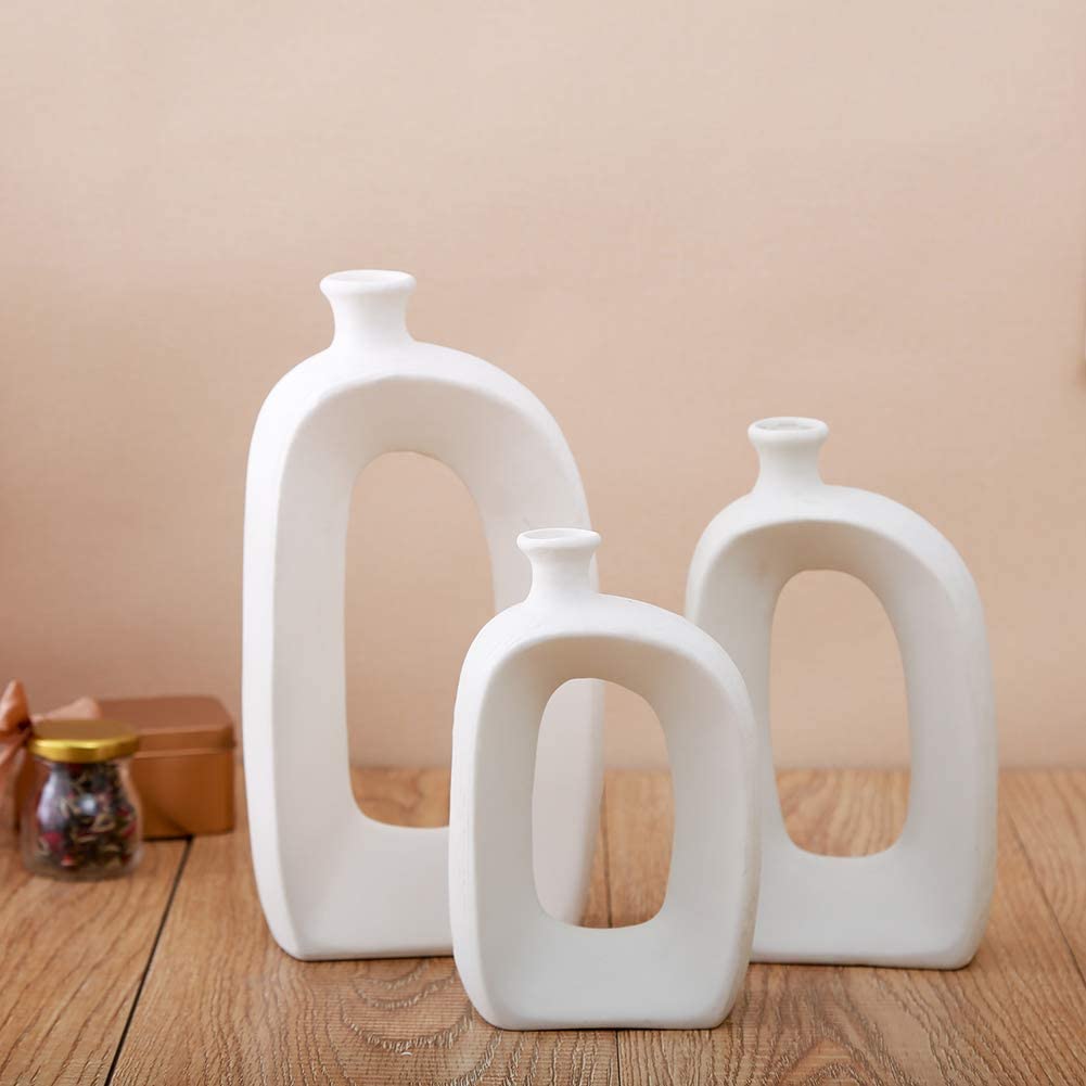 White Ceramic Vase - 3 Set Vases