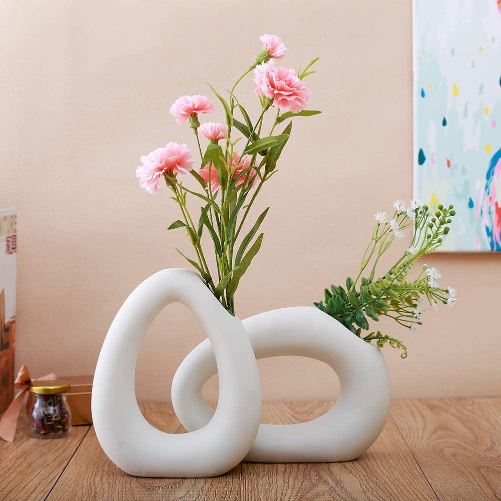 White Ceramic Vase - Droplet Matte Surface Design - Modern Vase